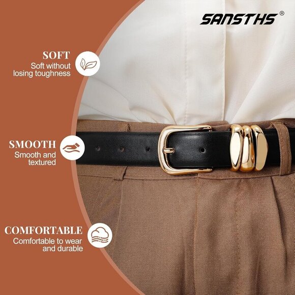 Plus Size Faux Leather Belt with Gold Buckle for Women Jeans Dresses